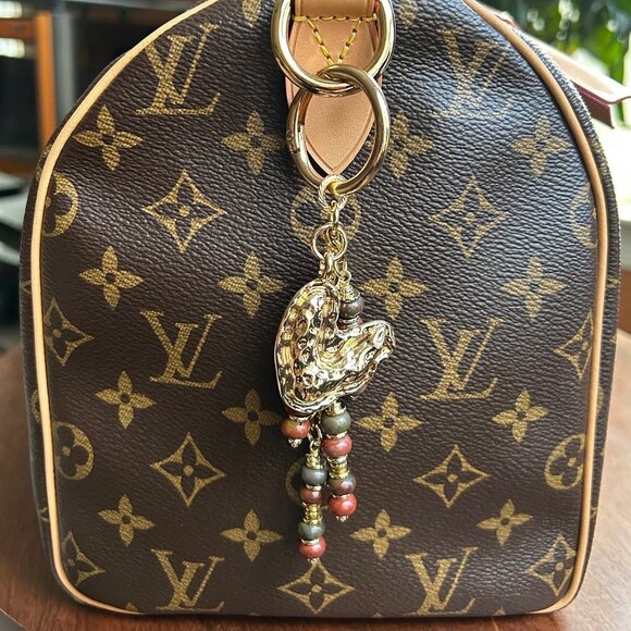 New BEADED Bag Charm Gemstones Gold Tone - Picture 7 of 8